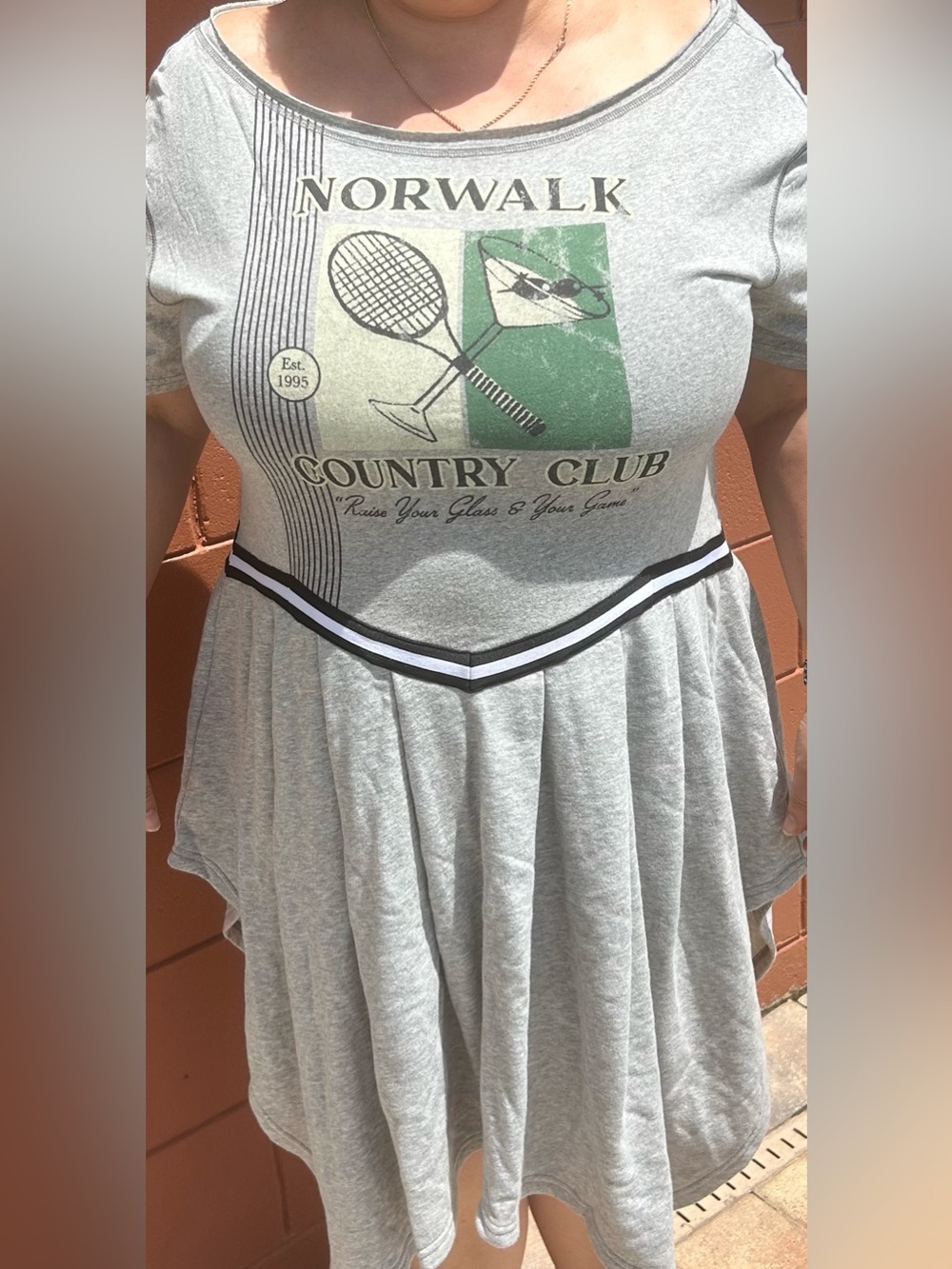 Urban Outfitters BDG Dress Norwalk Country Club Graphic Skirted Dress Light Gray
